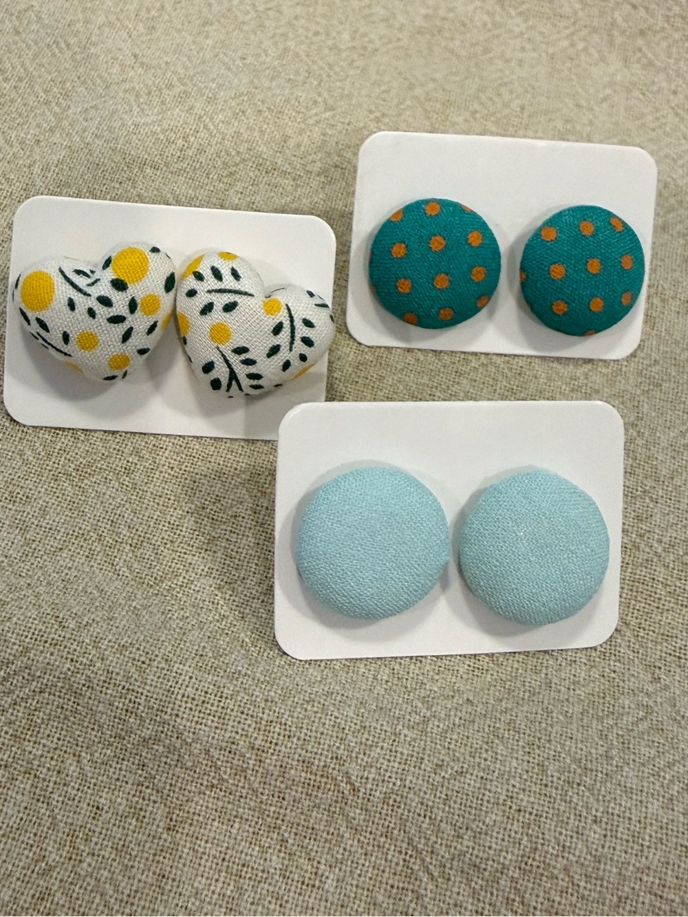 Preppy chic three pair earring set cottage floral polka dot post backs